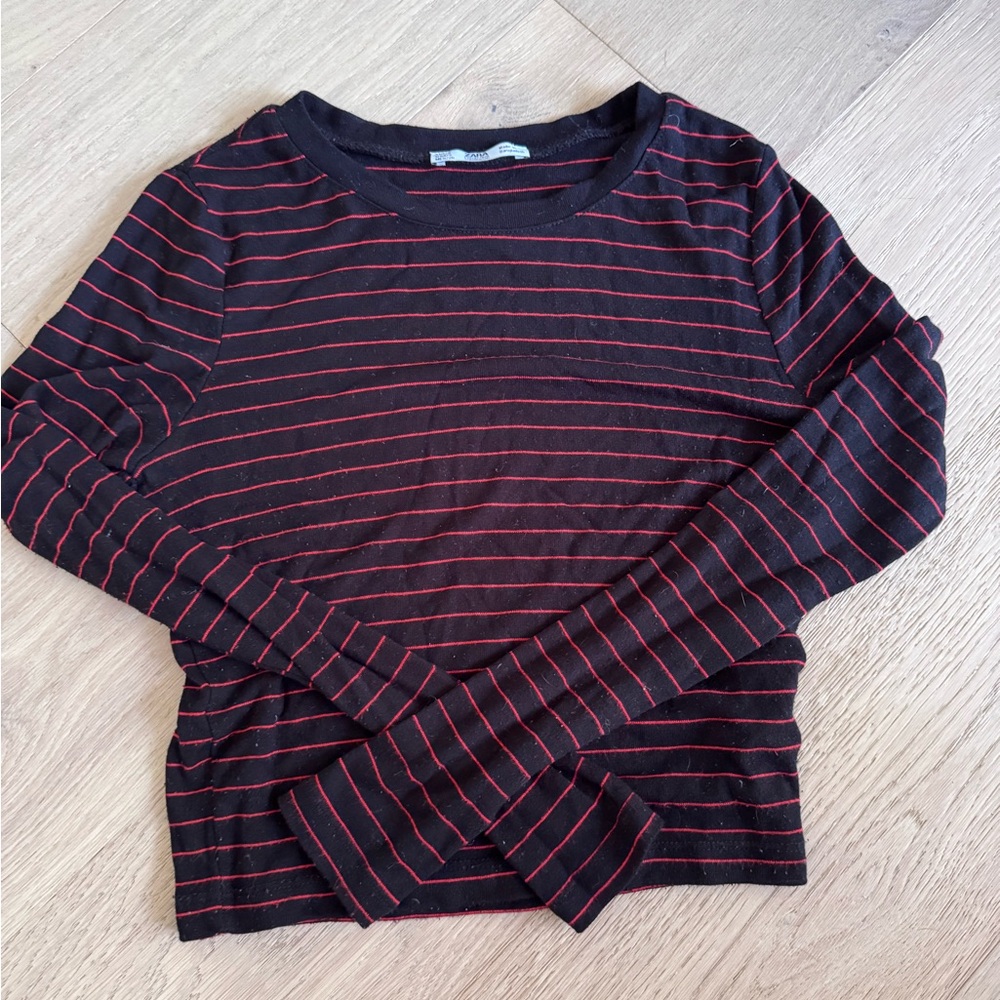 Zara Black and Red Striped Long Sleeve